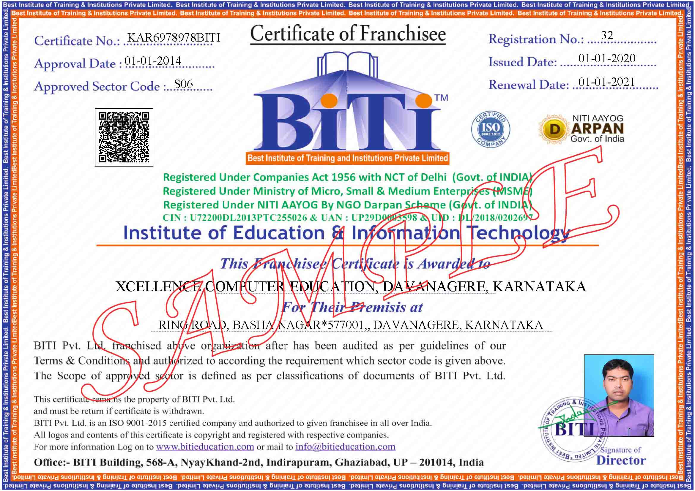 Franchisee Certificate